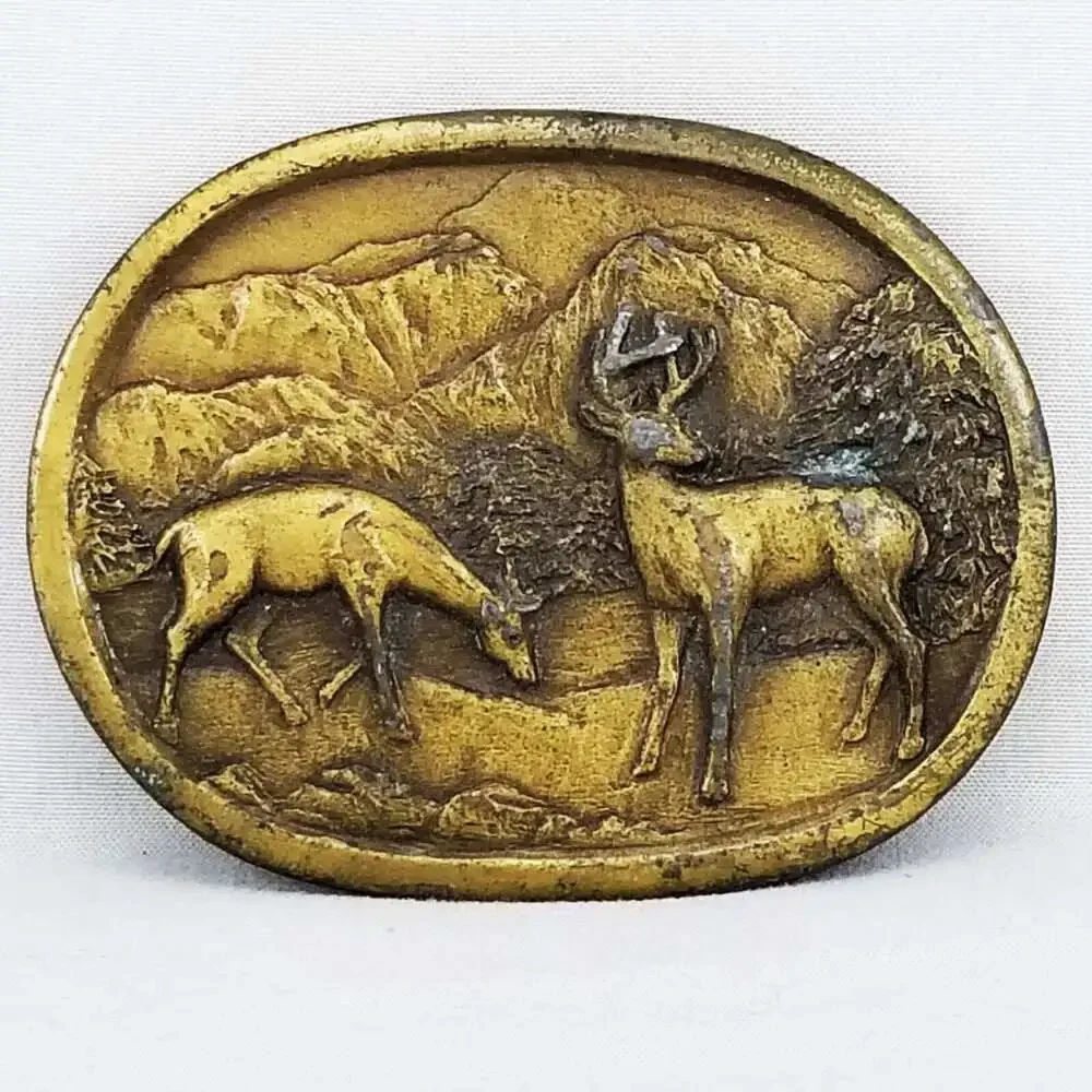 Vintage‎ Indiana Metal Craft Deer Buck Belt Buckle Wildlife Nature Scene